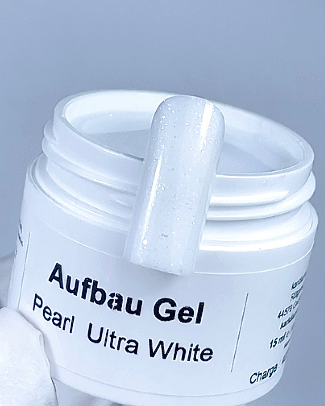 Aufbau Gel  White mit feinem Glitzer.